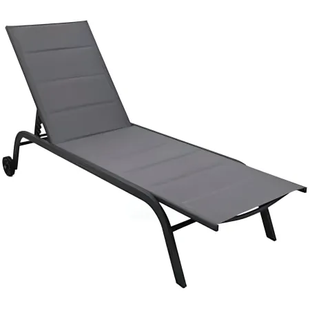 Lettino Sdraio Antracite 192x58x95H cm 5 Posizioni Textilene con Ruote