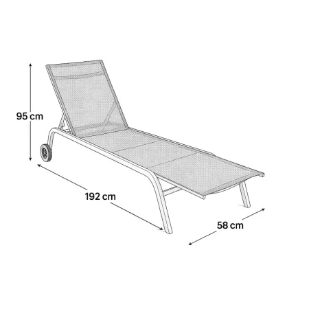 Lettino Sdraio Antracite 192x58x95H cm 5 Posizioni Textilene con Ruote