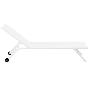Lettino Prendisole Bianco Textilene Ruote Ø8 cm Schienale Regolabile