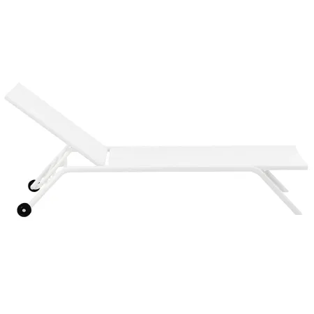 Lettino Prendisole Bianco Textilene Ruote Ø8 cm Schienale Regolabile