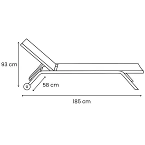 Lettino Prendisole Antracite Textilene Ruote Ø8 cm Schienale Regolabile 2