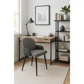 Set 2 Sedie Imbottite Tessuto Grigio e Antracite Gambe Metallo Nero 2