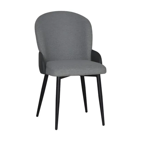 Set 2 Sedie Imbottite Tessuto Grigio e Antracite Gambe Metallo Nero