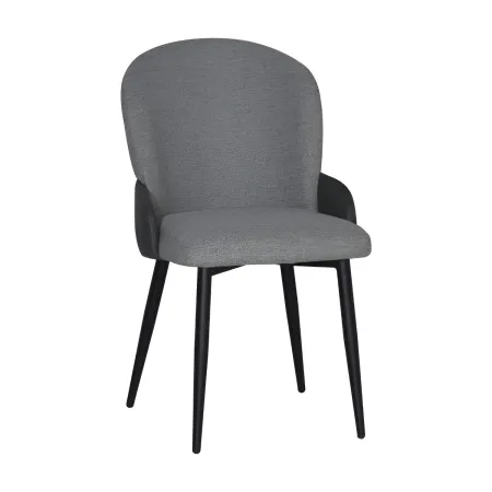 Set 2 Sedie Imbottite Tessuto Grigio e Antracite Gambe Metallo Nero