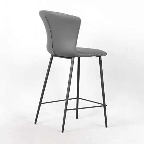 Set 2 Sgabelli Imbottiti in Ecopelle Antracite in Gambe Metallo Nere