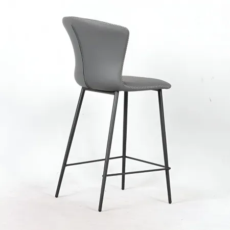 Set 2 Sgabelli Imbottiti in Ecopelle Antracite in Gambe Metallo Nere