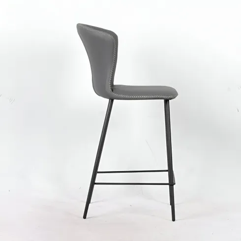 Set 2 Sgabelli Imbottiti in Ecopelle Antracite in Gambe Metallo Nere