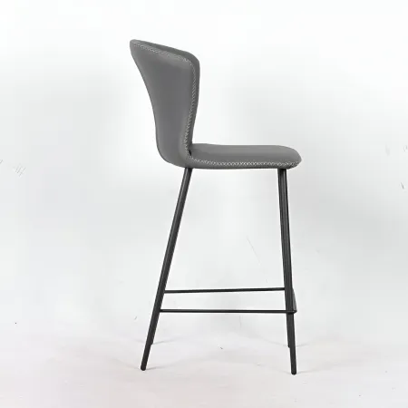Set 2 Sgabelli Imbottiti in Ecopelle Antracite in Gambe Metallo Nere