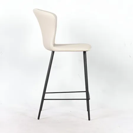 Set 2 Sgabelli Imbottiti in Ecopelle Beige in Gambe Metallo Nere
