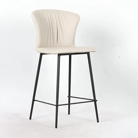 Set 2 Sgabelli Imbottiti in Ecopelle Beige in Gambe Metallo Nere
