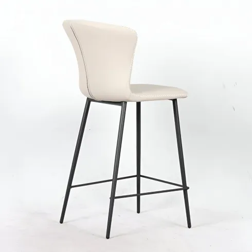 Set 2 Sgabelli Imbottiti in Ecopelle Beige in Gambe Metallo Nere