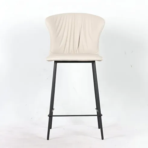 Set 2 Sgabelli Imbottiti in Ecopelle Beige in Gambe Metallo Nere