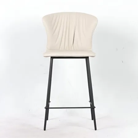 Set 2 Sgabelli Imbottiti in Ecopelle Beige in Gambe Metallo Nere