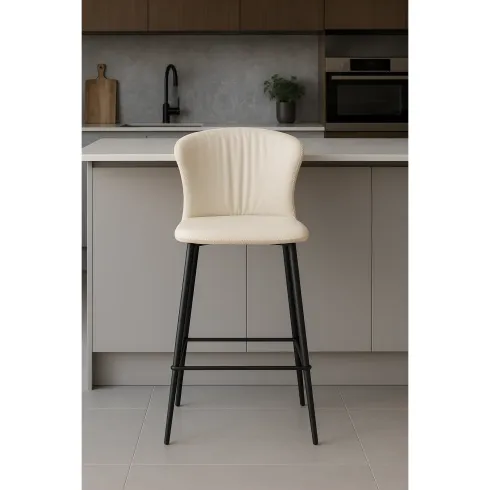 Set 2 Sgabelli Imbottiti in Ecopelle Beige in Gambe Metallo Nere