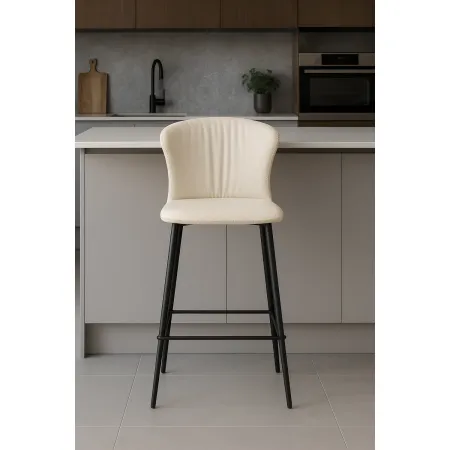 Set 2 Sgabelli Imbottiti in Ecopelle Beige in Gambe Metallo Nere