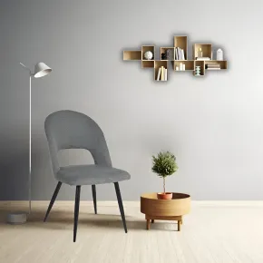 Set 2 Sedie da Interno Imbottite in Tessuto Grigio con Gambe Nere 2