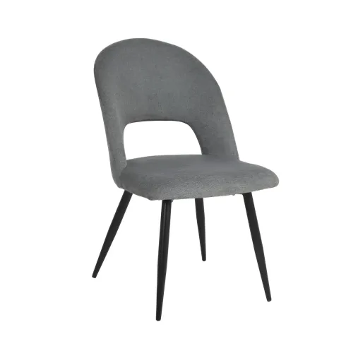 Set 2 Sedie da Interno Imbottite in Tessuto Grigio con Gambe Nere