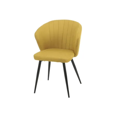 Set 2 Sedie da Interno Imbottite in Tessuto Giallo con Gambe Nere