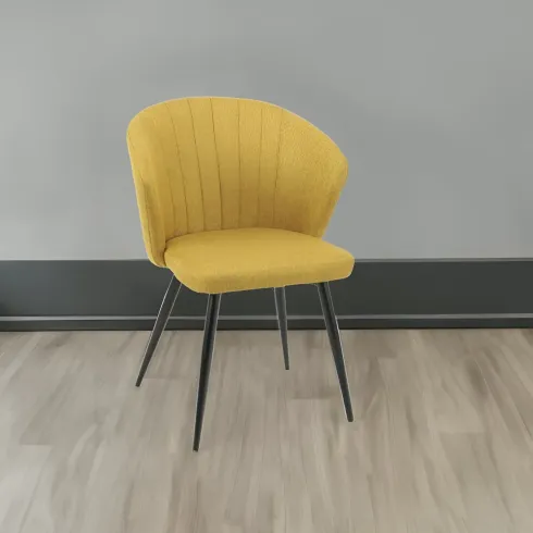 Set 2 Sedie da Interno Imbottite in Tessuto Giallo con Gambe Nere