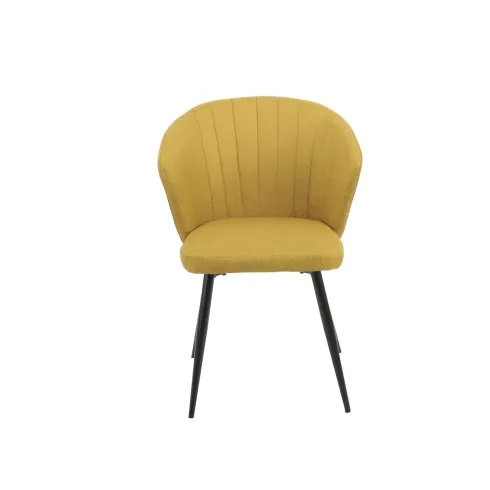 Set 2 Sedie da Interno Imbottite in Tessuto Giallo con Gambe Nere