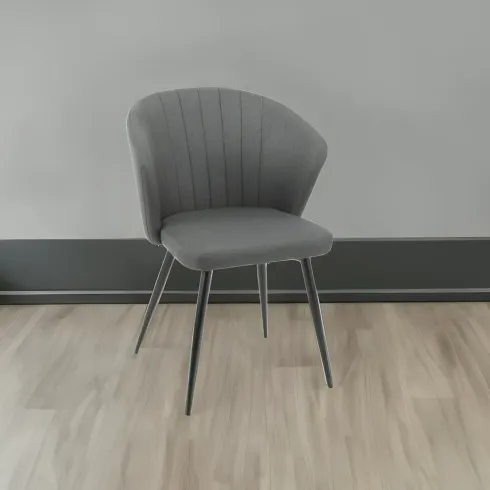 Set 2 Sedie da Interno Imbottite in Tessuto Grigio Scuro Gambe Nere