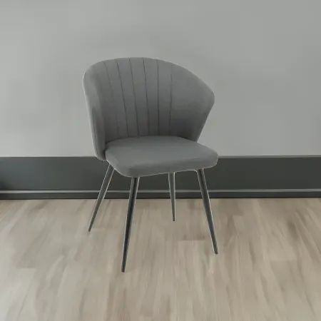 Set 2 Sedie da Interno Imbottite in Tessuto Grigio Scuro Gambe Nere