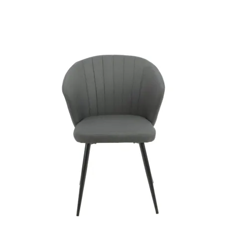 Set 2 Sedie da Interno Imbottite in Tessuto Grigio Scuro Gambe Nere