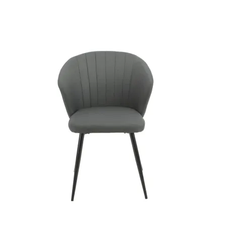Set 2 Sedie da Interno Imbottite in Tessuto Grigio Scuro Gambe Nere
