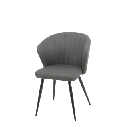 Set 2 Sedie da Interno Imbottite in Tessuto Grigio Scuro Gambe Nere