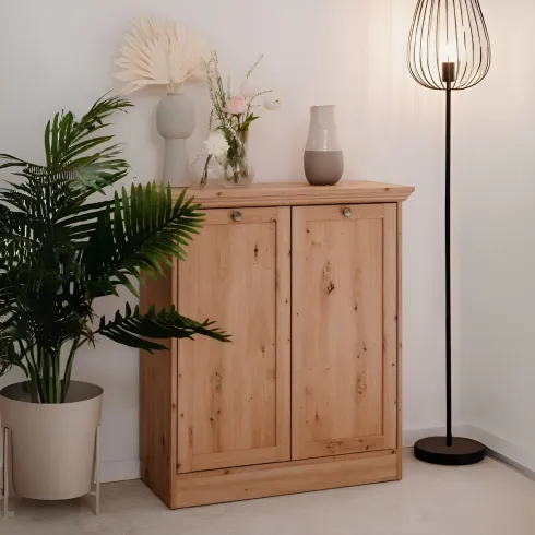 Credenza 2 Ante 80x35x90 cm Legno Rovere Anticato con Ripiani Interni