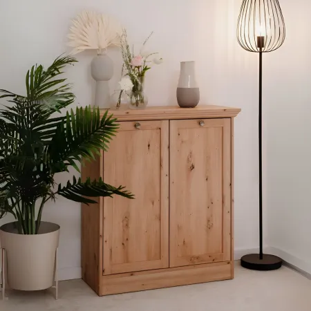 Credenza 2 Ante 80x35x90 cm Legno Rovere Anticato con Ripiani Interni