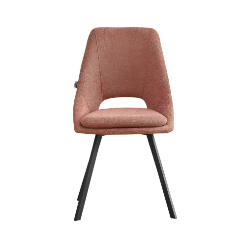 Set 2 Sedie Imbottite da Interno Tessuto Salmone Gambe in Metallo Nero