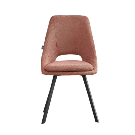 Set 2 Sedie Imbottite da Interno Tessuto Salmone Gambe in Metallo Nero