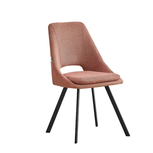 Set 2 Sedie Imbottite da Interno Tessuto Salmone Gambe in Metallo Nero