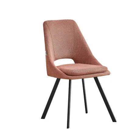 Set 2 Sedie Imbottite da Interno Tessuto Salmone Gambe in Metallo Nero