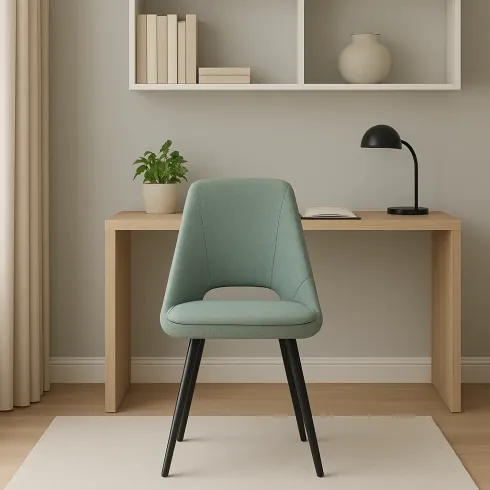 Set 2 Sedie Imbottite da Interno in Tessuto Verde Gambe in Metallo Nero