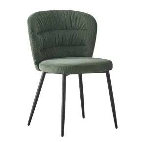 Set 4 Sedie da Interno Imbottite in Tessuto Verde Gambe in Metallo Nero