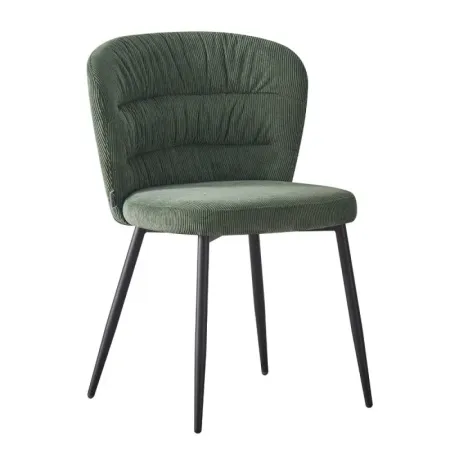 Set 4 Sedie da Interno Imbottite in Tessuto Verde Gambe in Metallo Nero