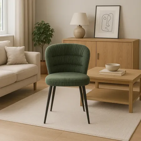 Set 4 Sedie da Interno Imbottite in Tessuto Verde Gambe in Metallo Nero