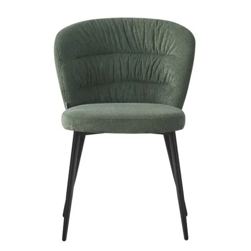 Set 4 Sedie da Interno Imbottite in Tessuto Verde Gambe in Metallo Nero