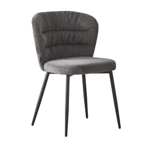 Set 4 Sedie da Interno Imbottite in Tessuto Grigio Gambe in Metallo Nero