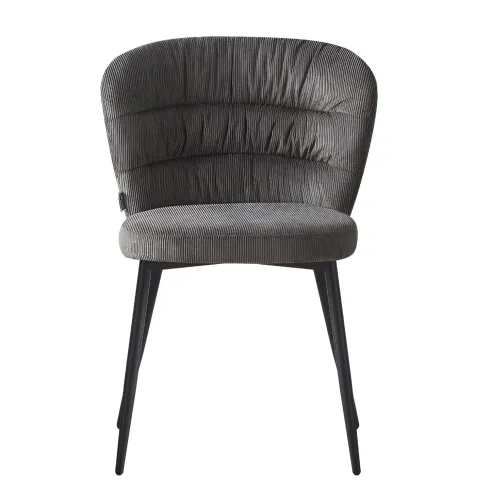 Set 4 Sedie da Interno Imbottite in Tessuto Grigio Gambe in Metallo Nero