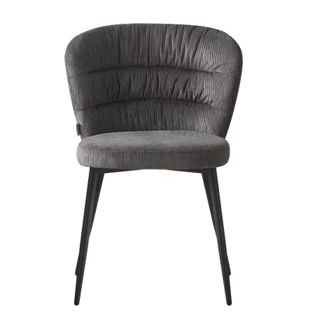 Set 4 Sedie da Interno Imbottite in Tessuto Grigio Gambe in Metallo Nero