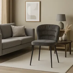 Set 4 Sedie da Interno Imbottite in Tessuto Grigio Gambe in Metallo Nero 2