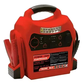 Avviatore Batterie Portatile 12V 1600A Compressore e Lampada