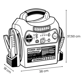 Avviatore Batterie Portatile 12V 1600A Compressore e Lampada 2