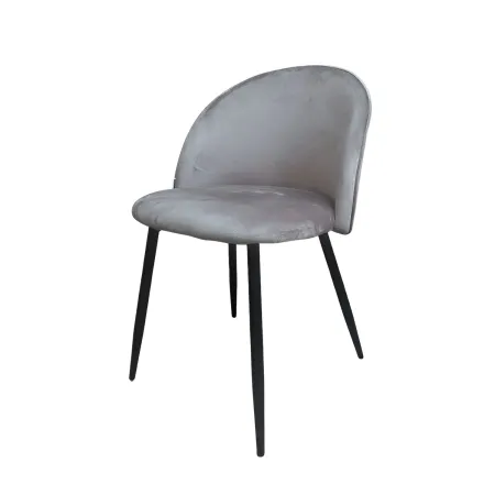 Set 4 Sedie in Velluto Grigio 47x57x78 cm Gambe in Metallo Nero