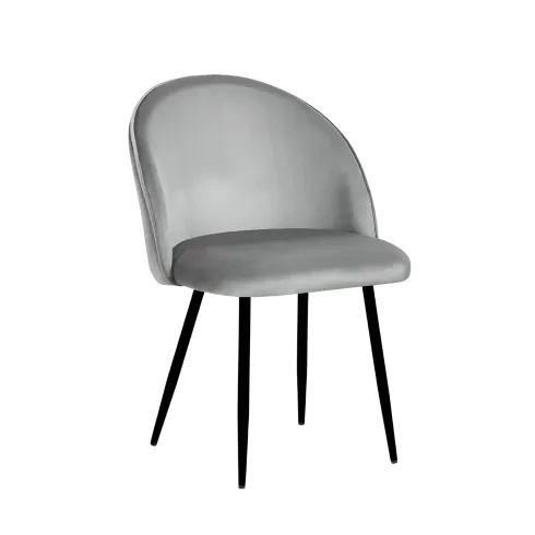 Set 4 Sedie in Velluto Grigio 47x57x78 cm Gambe in Metallo Nero