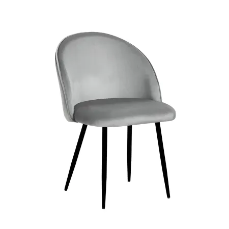 Set 4 Sedie in Velluto Grigio 47x57x78 cm Gambe in Metallo Nero