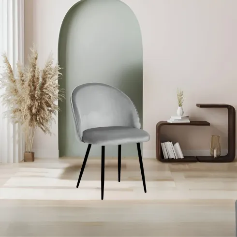 Set 4 Sedie in Velluto Grigio 47x57x78 cm Gambe in Metallo Nero